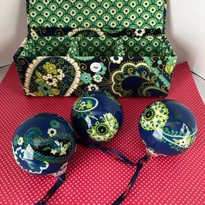 Vera Bradley glass ornaments set of 3 NEW in decorative box